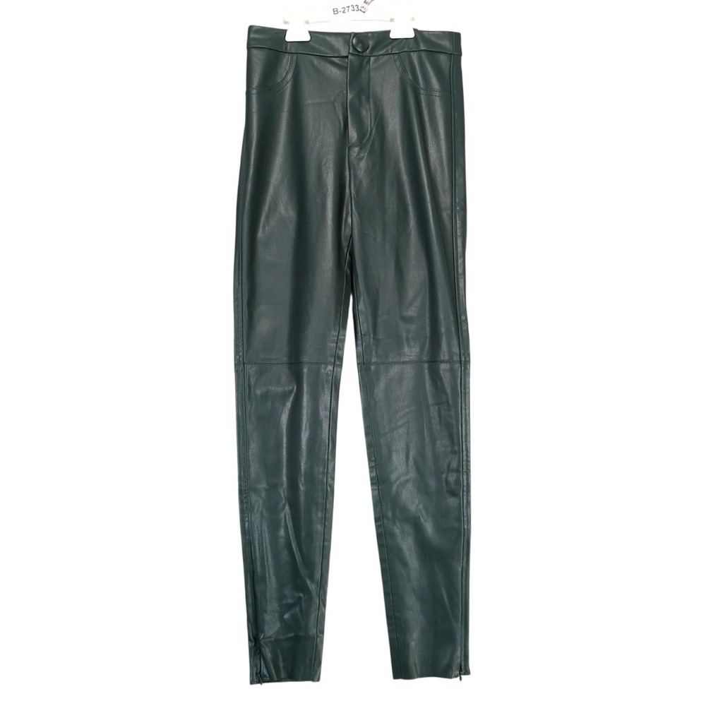 NWT Zara Dark Green Faux Leather Legging Pants Womens XS 26x27 Ankle Zip Edgy